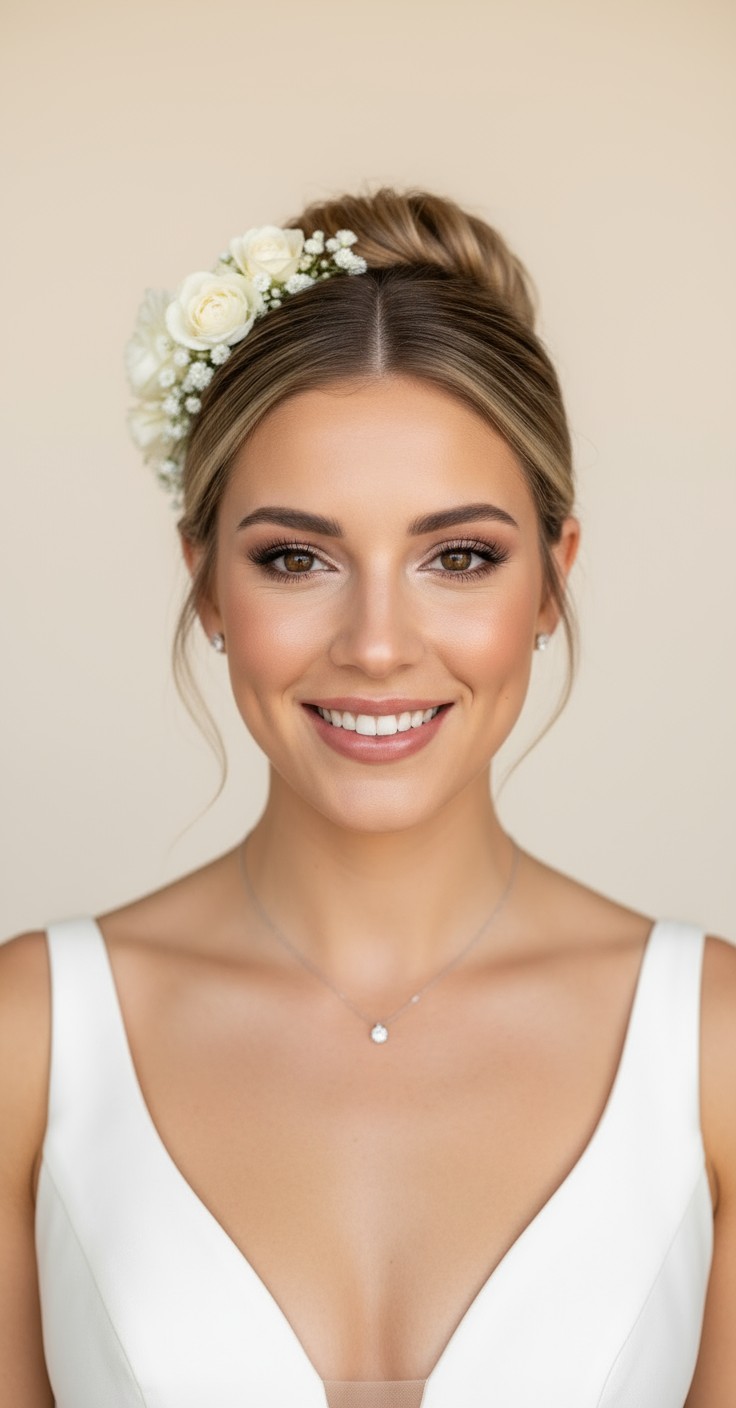 After Bridal Bun With Flower